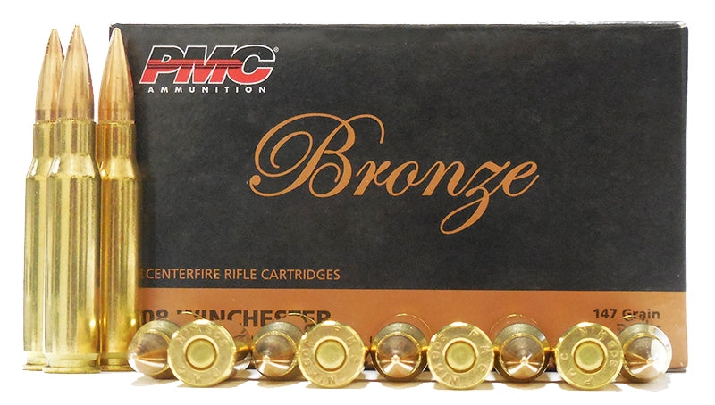 PMC Bronze 308 Win (7.62 NATO) 147 gr Full Metal Jacket Boat Tail (FMJ BT) 20 ct (308B)
