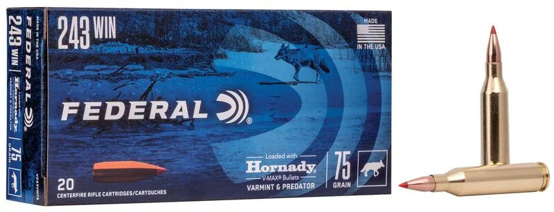 FEDERAL 243 WIN 75 GRAIN HORNADY V MAX BULLET (V243VM75)