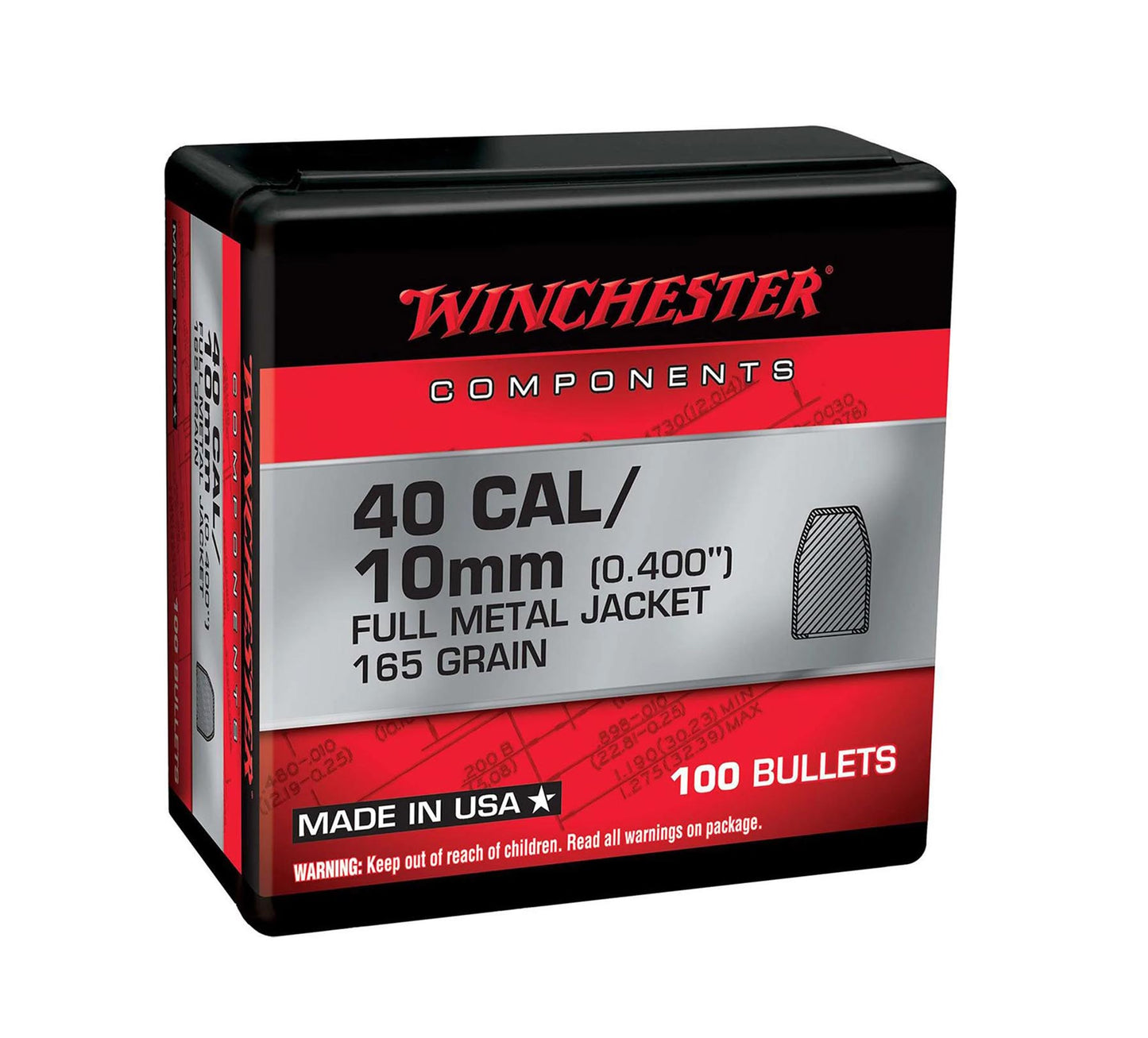 Winchester 10/40 (.400) 165 Gr FMJ Truncated Cone Bullet (not ammo)