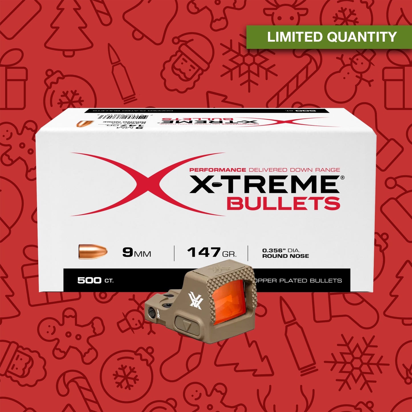 Precision Plated 9mm 147 gr Bullet + Red Dot Pack