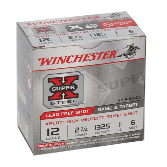Winchester XPERT 12 GA. 2-3/4 IN. High Velocity Steel Shot 1280 FPS #6 SHOT 25 RDS (WE12GTH6)