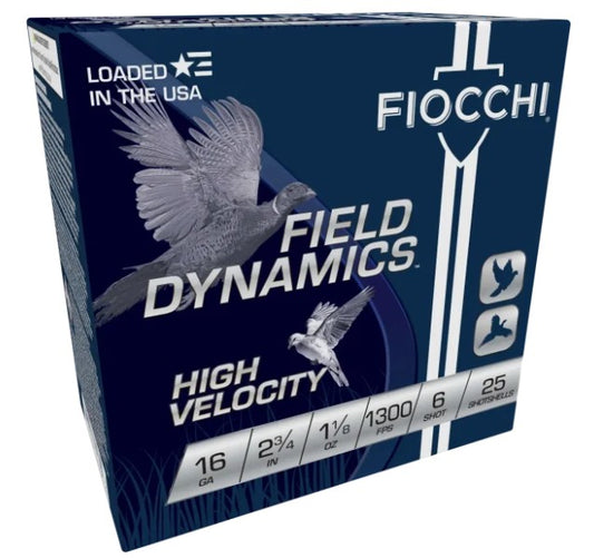 Fiocchi 16GA 2 3/4, 1 1/8oz 1300 fps, #6 Shot (16HV6)