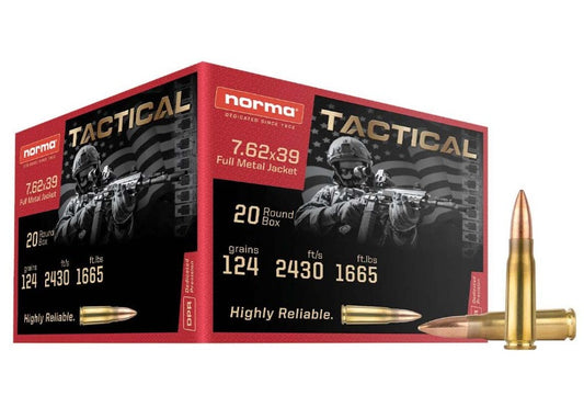 Norma Tactical 124 Grain 7.62x39 FMJ Ammo, 20 rounds, New (295540020)