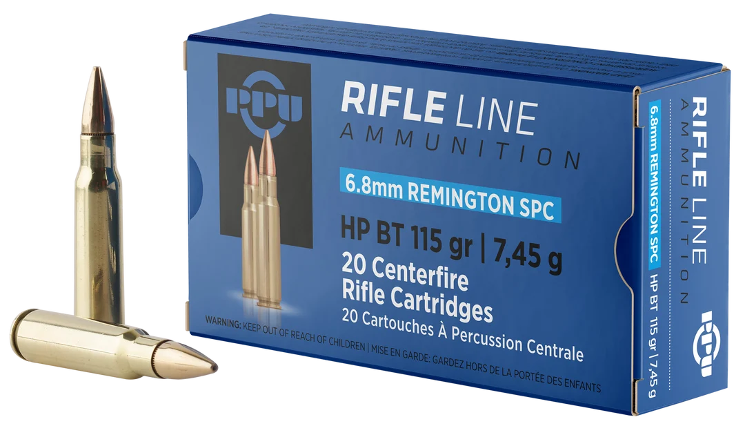 PPU PP68H Standard Rifle 6.8mm Rem SPC 115 gr Hollow Point Boat (PP68H)