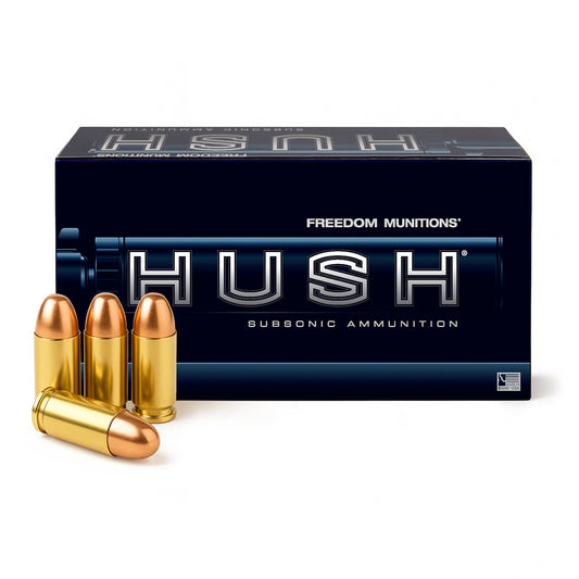 Freedom Munitions HUSH Subsonic 165 Gr 9mm Luger Round Nose (RN) Ammo, 50 rounds, New