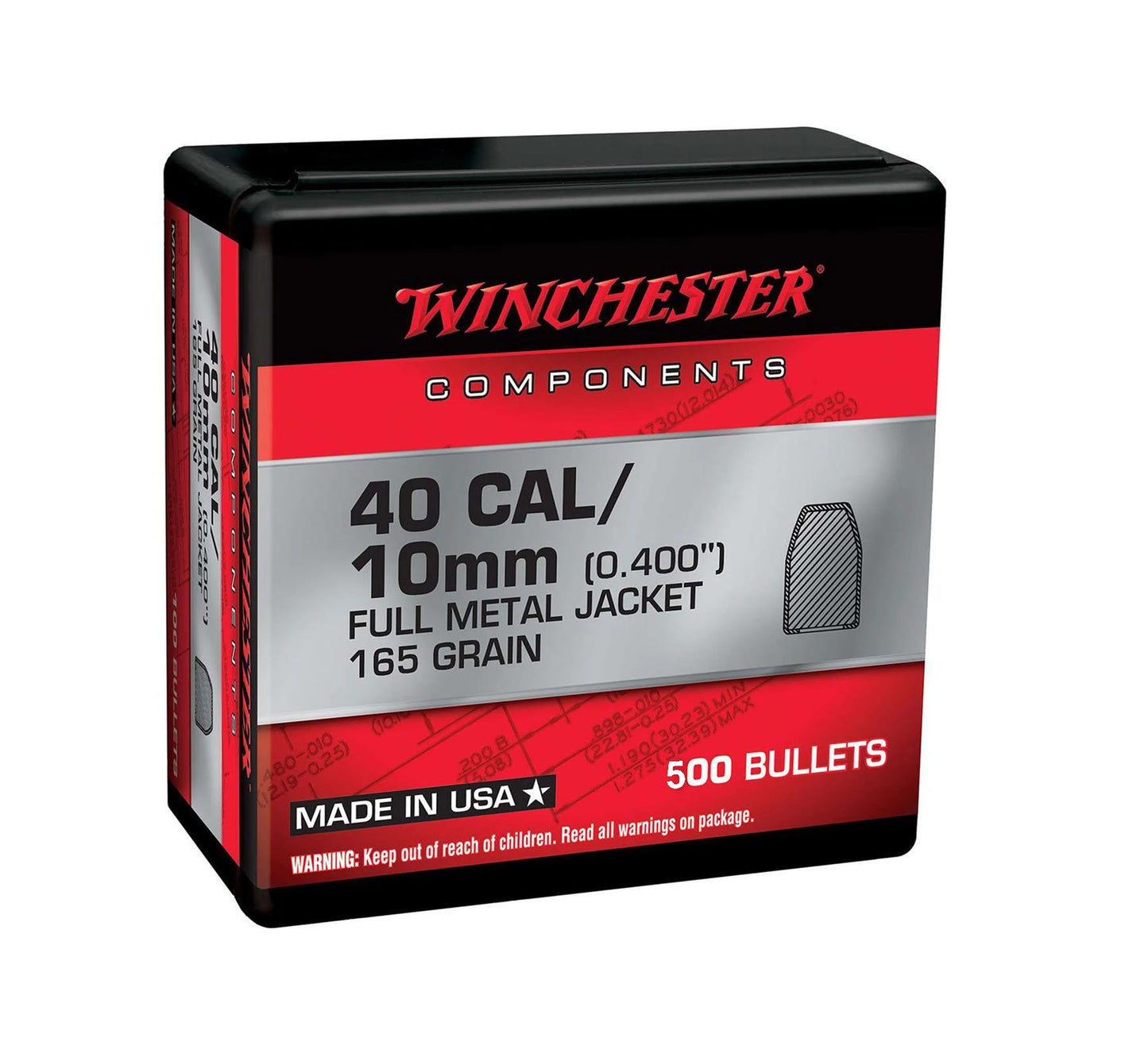 Winchester 10/40 (.400) 165 Gr FMJ Truncated Cone Bullet, 500 ct (not ammo)