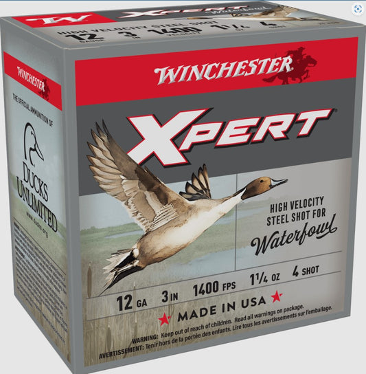 Winchester XPERT 12 GAUGE 3 INCH High Velocity Steel Shot 1400 FPS  #4 SHOT 25 RDS (WEX123H4)